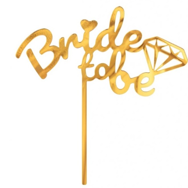 Zpich na dort akrylov Bride to be zlat 15 x 16 cm
