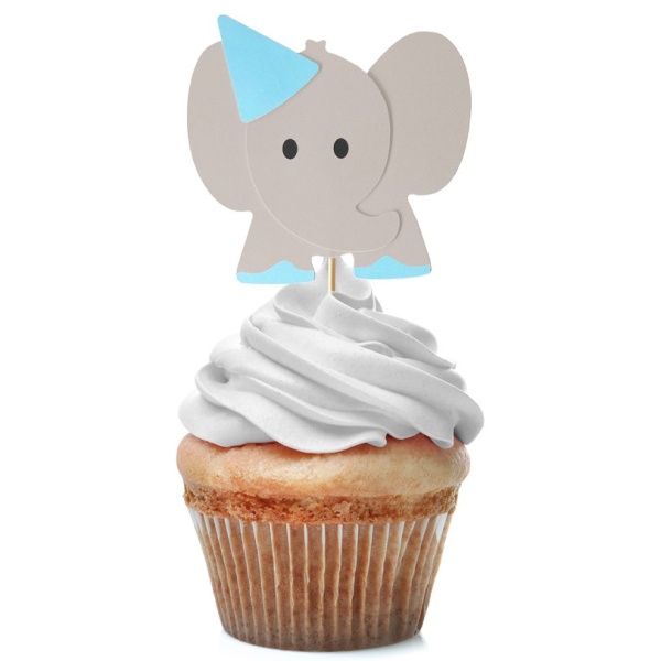 1.rok narozeniny boy - Zápichy na cupcakes Slon modrý 10 ks