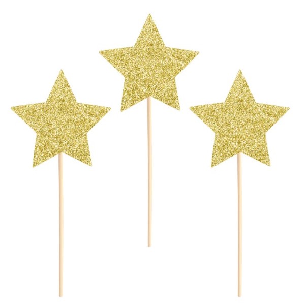 Z�pichy na dort a cupcakes Hv�zdy t�pytiv� zlat� 10 cm 6 ks