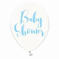 BALÓNEK crystal bílý, modré "Baby Shower" 30cm 50ks