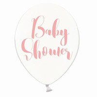 BALÓNEK crystal bílý,růžové "Baby Shower" 30cm 50ks