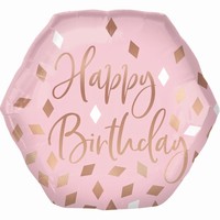 BALÓNEK fóliový Happy Birthday růžový šestiúhelník