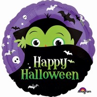 BALÓNEK fóliový Happy Halloween Dracula fialový kulatý