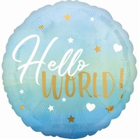 BALÓNEK fóliový Hello world modrý 40 cm