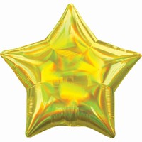 BALÓNEK fóliový Hvězda holografická Iridescent žlutá 48cm