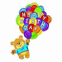 BALÓNEK fóliový Medvídek s balónky Happy Birthday 107cm