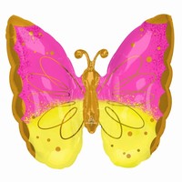 BALÓNEK fóliový Motýl růžovo-žlutý 63x63cm