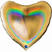 BALÓNEK fóliový Srdce holografické glitrové zlaté 91cm