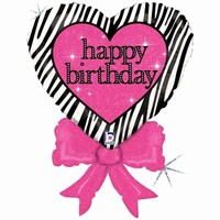 BALÓNEK fóliový Srdce s mašlí Zebra Happy Birthday 76cm