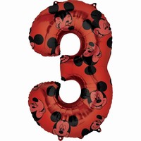 BALÓNEK fóliový číslo 3 červené Mickey Mouse 66cm