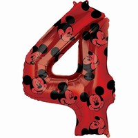 BALÓNEK fóliový číslo 4 červené Mickey Mouse 66cm