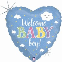 BALÓNEK fóliový srdce Welcome Baby Boy! 46cm