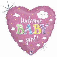 BALÓNEK fóliový srdce Welcome Baby Girl! 46cm