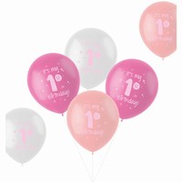 BALÓNKY latexové 1. narozeniny růžový mix 33cm 6ks