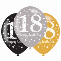 BALÓNKY latexové Sparkling Happy Birthday "18" 27cm 6ks