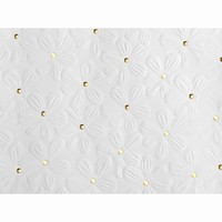 Balicí papír svatební bílý s květy a zlatými puntíky 0,7 x 1,5 m