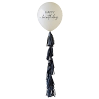 Balón latexový Happy Birthday se střapcovým ocasem tělová/černá 60 cm