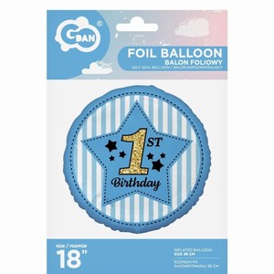 BALÓNEK fóliový 1. narozeniny modrý 45cm