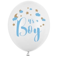Balónek bílý, modrý potisk "It´s a Boy" 30 cm 1 ks