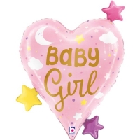 Balónek fóliový Baby Girl Srdce a hvězdy 64 cm