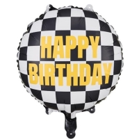 Balónek fóliový Kostkovaná vlajka Happy Birthday 45 cm