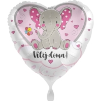 Balónek fóliový Srdce Vítej doma Slon růžový 43 cm