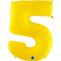 Balónek fóliový číslice 5 žlutá 102 cm