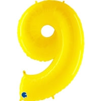 Balónek fóliový číslice 9 žlutá 102 cm