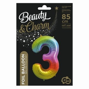 BALÓNEK fóliový číslo 3 duhové 85cm