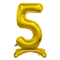 Balónek fóliový číslo 5 na podstavci zlaté 74 cm
