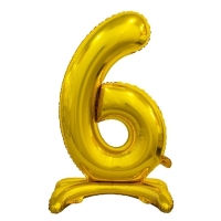 Balónek fóliový číslo 6 na podstavci zlaté 74 cm