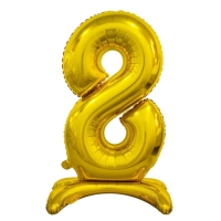 Balónek fóliový číslo 8 na podstavci zlaté 74 cm