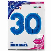 Balónek fóliový číslo modré 30 let - 1 ks