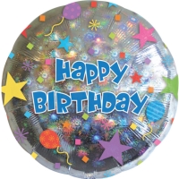 Balónek fóliový holografický Happy Birthday 45 cm