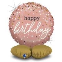 Balónek fóliový samostojný Happy Birthday růžový 41 cm
