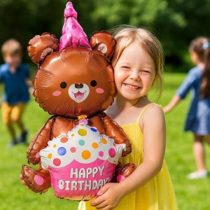 Bal�nek f�liov� stojac� medv�dek s dortem 58x42 cm