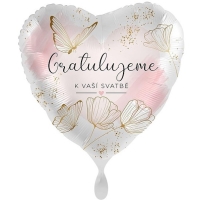 Balónek fóliový srdce Gratulujeme ke svatbě s motýlem 43 cm