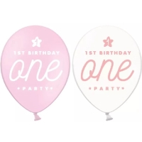 Balónek latexový 1. narozeniny růžový/transparentní 30 cm 1 ks