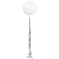 Balónek latexový, bílý se stříbrným střapcem 61 cm