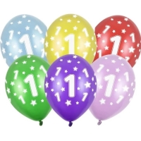 Balónek latexový metalický 1. narozeniny mix barev 30 cm 1 ks