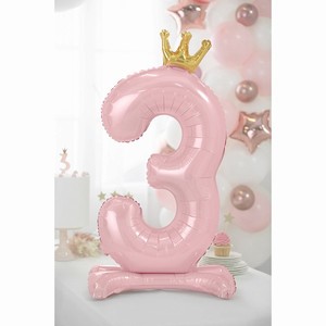 BALÓNEK fóliový Stojací číslo 3 s korunkou světle růžový 84 cm