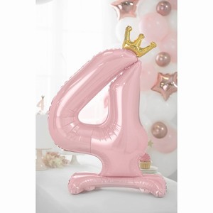 BALÓNEK fóliový Stojací číslo 4 s korunkou světle růžový 84 cm