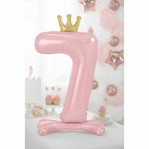 BALÓNEK fóliový Stojací číslo 7 s korunkou světle růžový 84 cm