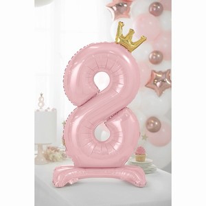 BALÓNEK fóliový Stojací číslo 8 s korunkou světle růžový 84 cm