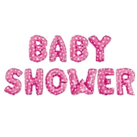 Balónkový nápis Baby Shower růžový se srdíčky 45 cm
