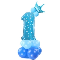 Balónkový set Číslice 1 s korunkou na podstavci modrá