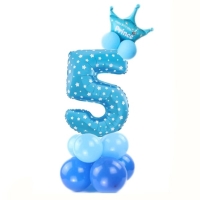 Balónkový set Číslice 5 s korunkou na podstavci modrá