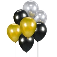 Balónky buket B&C, zlatá, stříbrná, černá 7 ks