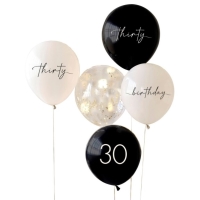 Balónky latexové 30. narozeniny černá/tělová 30 cm 5 ks