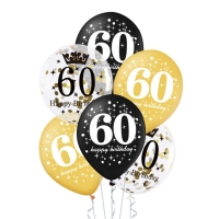 Balónky latexové 60. narozeniny černá/zlatá mix 30 cm 6 ks